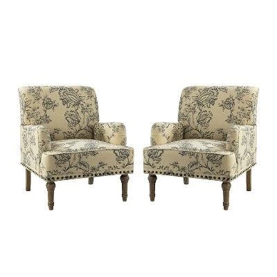Set Of 2 Reggio Traditional Wooden Upholstered Armchair With Floral Patterns And Nailhead Trim | ARTFUL LIVING DESIGN 14 Set Of 2 Reggio Traditional Wooden Upholstered Armchair With Floral Patterns And Nailhead Trim | ARTFUL LIVING DESIGN - Image 12