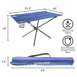 Camp Table-Outdoor Folding Table With 2 Cupholders And Carrying Bag-For Camping, Hiking, Beach, Picnic, Or Sporting Events By Leisure Sports (Blue)