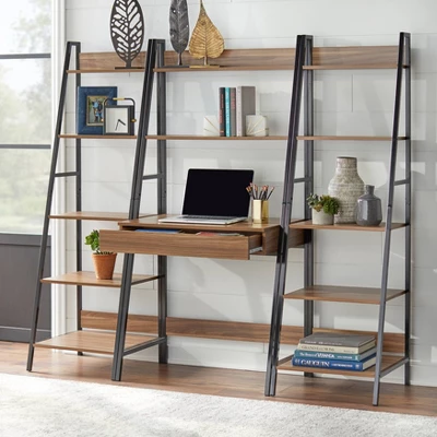 3pc Denton Ladder Desk And Shelf Walnut/Black - Buylateral 4 3pc Denton Ladder Desk And Shelf Walnut/Black - Buylateral - Image 2