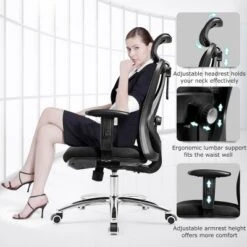 High Back Mesh Office Chair Adjustable Lumbar Support&Headrest Home Study Black -Furniture Store GUEST 63bd1b9a fde6 4a6c b3df ebe09585c968