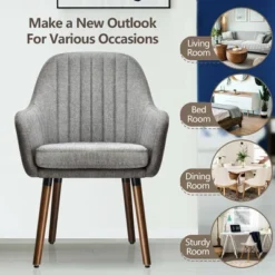 Costway Set Of 4 Accent Chairs Fabric Upholstered Armchairs W/Wooden Legs Beige/Gray -Furniture Store GUEST 63f2d898 4c8f 4360 b0ac fa6595479fca