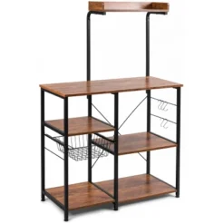 Costway 4-Tier Vintage Kitchen Baker's Rack Utility Microwave Stand W/ Basket & 5 Hooks -Furniture Store GUEST 65643966 2c05 48c1 81b0 8cfbbf53ef78