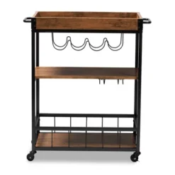 Cerne Oak And Finished Mobile Metal Bar Cart With Wine Bottle Rack Brown - Baxton Studio -Furniture Store GUEST 66a3162d 98f2 4158 b431 dfdc602379af