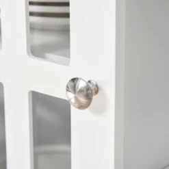 HOMCOM Modern Sideboard, Storage Cabinet, Buffet With 2 Slatted Framed Doors, Open Middle Shelving And Cable Management Hole -Furniture Store GUEST 672635b1 6490 49c2 b021 f5154b9bbde8