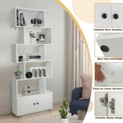 Tangkula 2PCS 6-tier Geometric Bookcase S-shaped Z-shelf Bookshelf Cabinet W/ Doors White -Furniture Store GUEST 676666ec 5b78 4a74 b0d5 f232b016f7f4