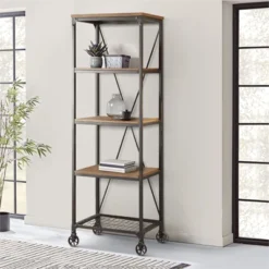Millwood 26" 5 Shelf Metal Bookcase In Pine - Lexicon -Furniture Store GUEST 67d9cf9e a4e9 424a a0d1 75b90b61ffd6