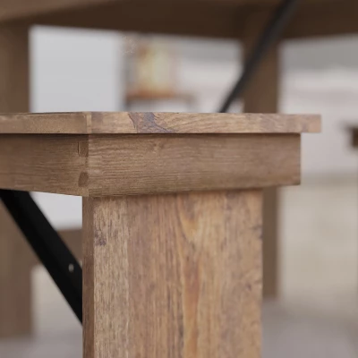 Merrick Lane Antique Solid Pine Folding Farmhouse Style Bench 8 Merrick Lane Antique Solid Pine Folding Farmhouse Style Bench - Image 6