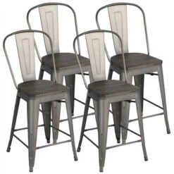 Yaheetech Pack Of 4 Classic Armless Metal Bar Stools With Footrest Backrest -Furniture Store GUEST 68640193 45bd 4371 a138 15e5a2eee096