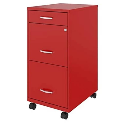Space Solutions 18 Inch Wide Metal Mobile Organizer File Cabinet For Office Supplies & Hanging File Folders W/ Pencil Drawer & 3 File Drawers, Red 5 Space Solutions 18 Inch Wide Metal Mobile Organizer File Cabinet For Office Supplies & Hanging File Folders W/ Pencil Drawer & 3 File Drawers, Red - Image 3
