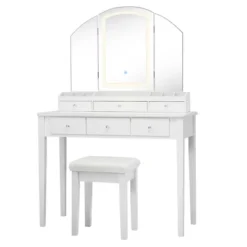 Costway Vanity Table Stool Set Large Tri-folding Lighted Mirror 6 Drawer Dresser WhiteBlack -Furniture Store GUEST 6a86a83f 5925 4134 868d 20b95c036211