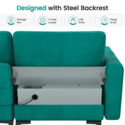 Costway Modular 3-Seat Sofa Couch W/ Socket USB Ports & Side Storage Pocket Teal -Furniture Store GUEST 6cc4405a 4428 41d0 844b 90bf4ff12ff3