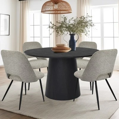Dwen+Edwin 5-Piece 46" Manufactured Grain And 21.6" Wider Seat 4 Upholstered Fabric Chairs Modern Round Dining Table Set-The Pop Maison 12 Dwen+Edwin 5-Piece 46" Manufactured Grain And 21.6" Wider Seat 4 Upholstered Fabric Chairs Modern Round Dining Table Set-The Pop Maison - Image 10