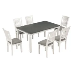 7-Piece Wooden Dining Table Set With 1 Dining Table And 6 Upholstered Chairs With Shaped Legs, Gray+White - ModernLuxe -Furniture Store GUEST 6eb4d62c aece 443e 9046 97c1f72e177c
