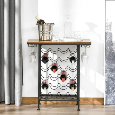 HOMCOM 24-Bottle Industrial Modern Wine Rack Table, Freestanding 6 Tier Wine Bottle Organizer With Glass Stemware Holder , Natural / Black 3 HOMCOM 24-Bottle Industrial Modern Wine Rack Table, Freestanding 6 Tier Wine Bottle Organizer With Glass Stemware Holder , Natural / Black