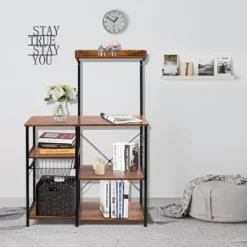 Costway 4-Tier Vintage Kitchen Baker's Rack Utility Microwave Stand W/ Basket & 5 Hooks -Furniture Store GUEST 6f91a8b4 7336 4d48 92d8 a31479990f53