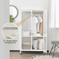 Costway Storage Wardrobe Cabinet Mobile Armoire Closet With Hanging Rod & Adjustable Shelf -Furniture Store GUEST 70cd814a 8f2f 4a42 b031 adf307943578
