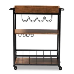 Cerne Oak And Finished Mobile Metal Bar Cart With Wine Bottle Rack Brown - Baxton Studio -Furniture Store GUEST 7203a59f 4704 4aac a307 fd4e8b650040