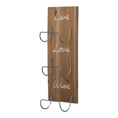 Three Bottle "Live Love Wine" Wood Wall Mount Wine Rack - Foreside Home & Garden 3 Three Bottle "Live Love Wine" Wood Wall Mount Wine Rack - Foreside Home & Garden