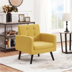 Yaheetech Modern Armchair Accent Chair Fabric Tufted With Rubber Wooden Leg