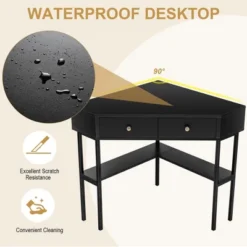 Costway Corner Computer Desk Writing Workstation Study Desk W/ 2 Drawers WhiteBlackGold -Furniture Store GUEST 751c0a1c e47a 4a82 8e35 2b9aad102e31