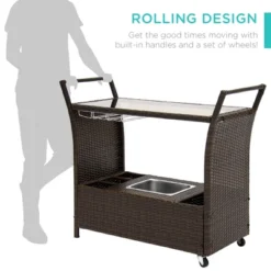 Best Choice Products Wicker Outdoor Rolling Bar Cart W/ Ice Bucket, Glass Countertop, Glass Holders, Storage - Brown 9 Best Choice Products Wicker Outdoor Rolling Bar Cart W/ Ice Bucket, Glass Countertop, Glass Holders, Storage - Brown -Furniture Store GUEST 78a498dd b0cb 4679 a442 1586b568df3d