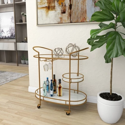 Contemporary Iron Bar Cart Gold - Olivia & May 10 Contemporary Iron Bar Cart Gold - Olivia & May - Image 8