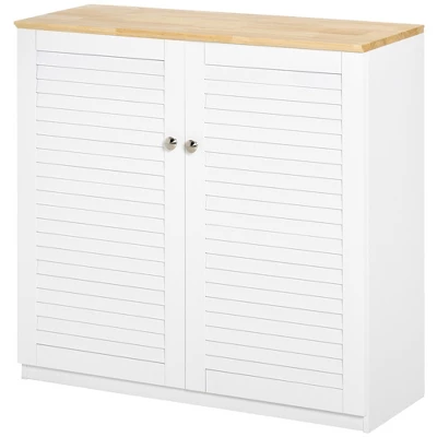 HOMCOM Storage Cabinet Kitchen Sideboard With Louvered Doors, Freestanding Floor Cabinet For Living Room, Hallway, White 5 HOMCOM Storage Cabinet Kitchen Sideboard With Louvered Doors, Freestanding Floor Cabinet For Living Room, Hallway, White - Image 3