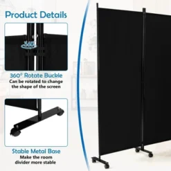 Costway 6-Panel Folding Room Divider 6FT Rolling Privacy Screen With Lockable Wheels Black/Brown/Grey/White -Furniture Store GUEST 7b229afe 6d17 4f20 b446 bbcc25f00fa9
