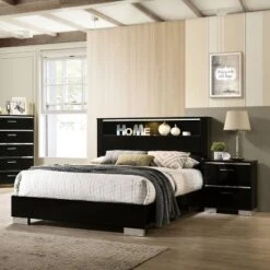 2pc Shorehaven Contemporary Nightstand And Bed Set Black/Chrome - MiBasics