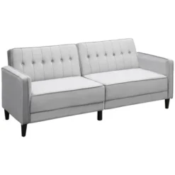 HOMCOM Convertible Sleeper Sofa, Futon Sofa Bed With Split Back Design Recline, Thick Padded Velvet-Touch Cushion Seating And Wood Legs, Light Grey 9 HOMCOM Convertible Sleeper Sofa, Futon Sofa Bed With Split Back Design Recline, Thick Padded Velvet-Touch Cushion Seating And Wood Legs, Light Grey -Furniture Store GUEST 7cd42390 0747 4dff a709 b4ed931a8787