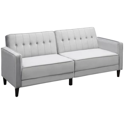 HOMCOM Convertible Sleeper Sofa, Futon Sofa Bed With Split Back Design Recline, Thick Padded Velvet-Touch Cushion Seating And Wood Legs, Light Grey 5 HOMCOM Convertible Sleeper Sofa, Futon Sofa Bed With Split Back Design Recline, Thick Padded Velvet-Touch Cushion Seating And Wood Legs, Light Grey - Image 3