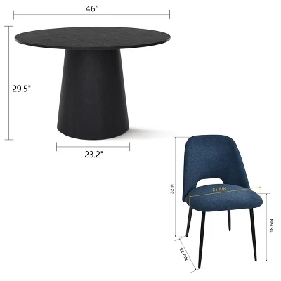 Dwen+Edwin 5-Piece 46" Manufactured Grain And 21.6" Wider Seat 4 Upholstered Fabric Chairs Modern Round Dining Table Set-The Pop Maison 5 Dwen+Edwin 5-Piece 46" Manufactured Grain And 21.6" Wider Seat 4 Upholstered Fabric Chairs Modern Round Dining Table Set-The Pop Maison - Image 3