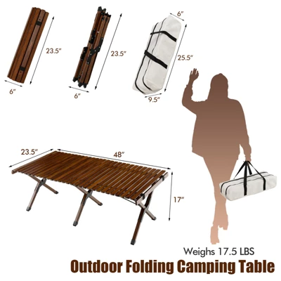 Tangkula Folding Wooden Camping Table Portable Picnic Table W/ Carry Bag Roll-up Bamboo Tabletop Outdoor Travel Camping Table Natural/Coffee 10 Tangkula Folding Wooden Camping Table Portable Picnic Table W/ Carry Bag Roll-up Bamboo Tabletop Outdoor Travel Camping Table Natural/Coffee - Image 8