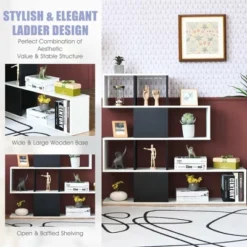 Costway 5-Tier Bookshelf Corner Ladder Bookcase Display Storage Rack Black White -Furniture Store GUEST 7ea57fcd ed44 4298 bb1e e433f746f408