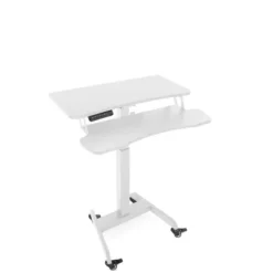 Cruizer Premier Electric Height Adjustable Mobile Podium With Keyboard Tray – White – Stand Steady