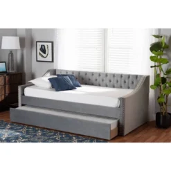 Raphael Velvet Fabric Upholstered Daybed With Trundle - Baxton Studio -Furniture Store GUEST 7f5adc72 32a2 4a13 a4b4 0a82988c0663