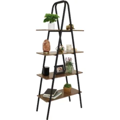 Sunnydaze Decor Sunnydaze 4-Shelf Industrial-Style Ladder Bookshelf - MDP With Powder-Coated Steel Frame - Brown 16 Sunnydaze Decor Sunnydaze 4-Shelf Industrial-Style Ladder Bookshelf - MDP With Powder-Coated Steel Frame - Brown -Furniture Store GUEST 801a30e2 6fc4 4a45 a08c c103401080b8