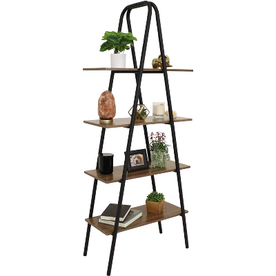 Sunnydaze Decor Sunnydaze 4-Shelf Industrial-Style Ladder Bookshelf - MDP With Powder-Coated Steel Frame - Brown 9 Sunnydaze Decor Sunnydaze 4-Shelf Industrial-Style Ladder Bookshelf - MDP With Powder-Coated Steel Frame - Brown - Image 7