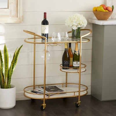 Contemporary Iron Bar Cart Gold - Olivia & May 4 Contemporary Iron Bar Cart Gold - Olivia & May - Image 2