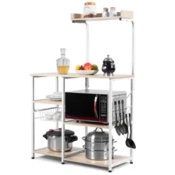 Costway 4-Tier Vintage Kitchen Baker's Rack Utility Microwave Stand W/ Basket & 5 Hooks -Furniture Store GUEST 81663026 a8fa 41cc 97dc 8c829f506c56