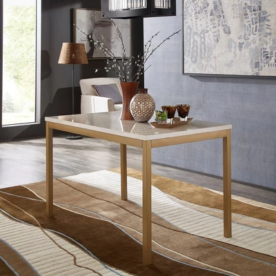 Devoe Faux Marble Top And Metal Base Dining Table White/Gold - Inspire Q 4 Devoe Faux Marble Top And Metal Base Dining Table White/Gold - Inspire Q - Image 2