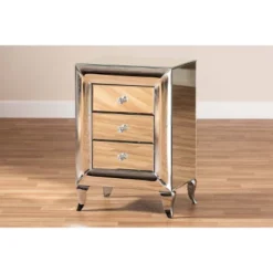 3 Drawer Pauline Contemporary Glam And Luxe Mirrored Nightstand White - Baxton Studio -Furniture Store GUEST 84a92780 f19d 4a94 80ac 2116921b00a0