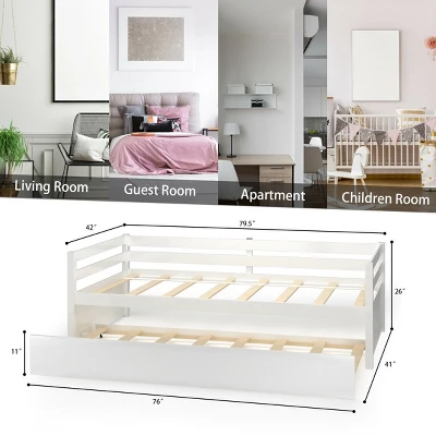 Costway Twin Size Trundle Daybed Wooden Slat Support Mattress Platform For Kids EspressoWhite 5 Costway Twin Size Trundle Daybed Wooden Slat Support Mattress Platform For Kids EspressoWhite - Image 3