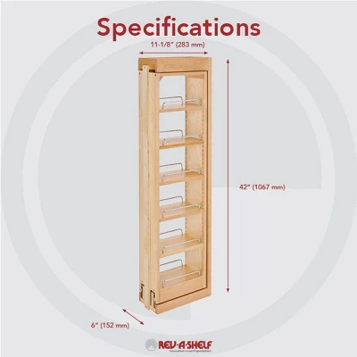 Rev-A-Shelf 432-WF42-6C 6 X 42 Inch Wooden Adjustable Pull-Out Between Cabinet Wall Filler Kitchen Storage Organizer Unit 4 Rev-A-Shelf 432-WF42-6C 6 X 42 Inch Wooden Adjustable Pull-Out Between Cabinet Wall Filler Kitchen Storage Organizer Unit - Image 2
