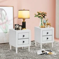 Costway Nightstand End Bedside Coffee Table Wooden Leg Storage Drawers White -Furniture Store GUEST 86e7aa40 9f50 4046 b03f e9712f052950