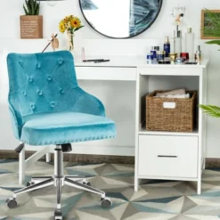 Costway Velvet Office Chair Upholstered Swivel Computer Task Chair Turquoise -Furniture Store GUEST 88982123 dcdb 4bd1 841b babe72884b26
