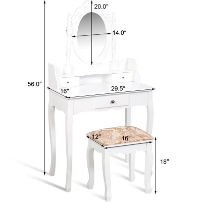 Costway Vanity Table Jewelry Makeup Desk Bench Dresser Stool White 3 Costway Vanity Table Jewelry Makeup Desk Bench Dresser Stool White