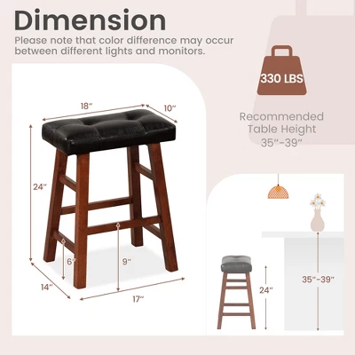 Costway Set Of 2 Upholstered Barstools 24''/29'' Backless Rubberwood Dining Chairs Black&Brown 4 Costway Set Of 2 Upholstered Barstools 24''/29'' Backless Rubberwood Dining Chairs Black&Brown - Image 2