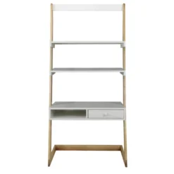Freestanding Ladder Desk With Drawer Solid American Maple Frame Natural/White - Flora Home