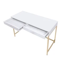 Ottey 2 Drawer Desk White High Gloss/Gold - Acme Furniture -Furniture Store GUEST 8ea9d501 97cb 4293 af5f 965143705eca